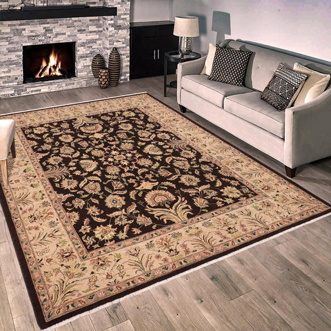 handmade Traditional Kafkaz Brown Tan Hand Knotted RECTANGLE 100% WOOL area rug 8x10