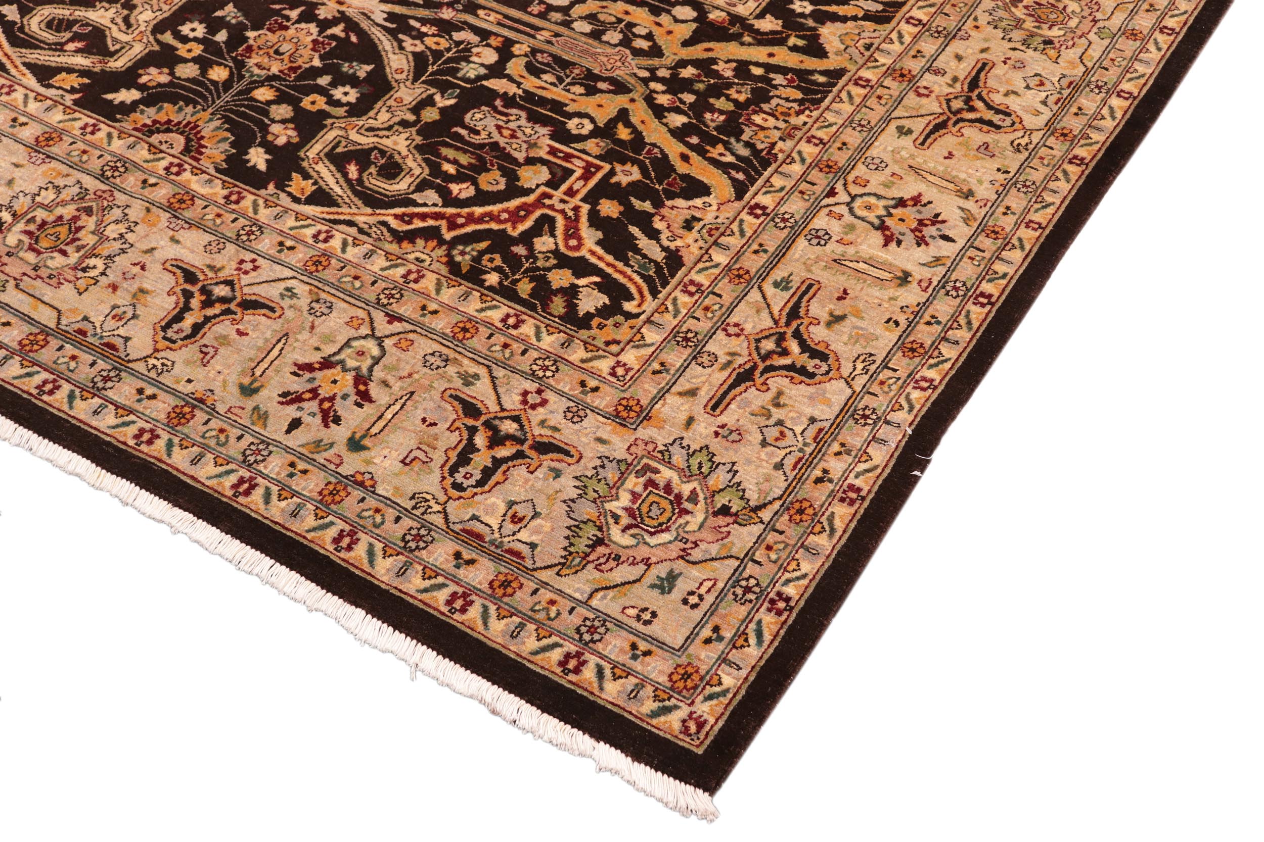 handmade Transitional Kafkaz Brown Tan Hand Knotted RECTANGLE 100% WOOL area rug 8' x 10'