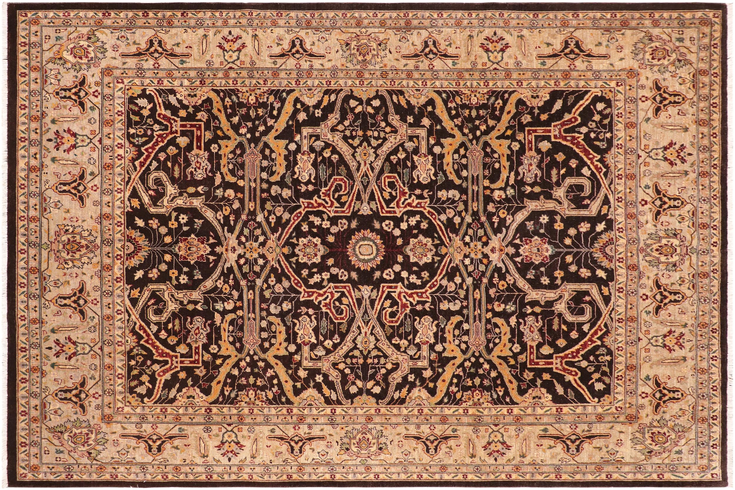handmade Transitional Kafkaz Brown Tan Hand Knotted RECTANGLE 100% WOOL area rug 8' x 10'