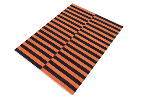 handmade Modern Kilim Rust Black Hand-Woven RECTANGLE 100% WOOL area rug 3x5