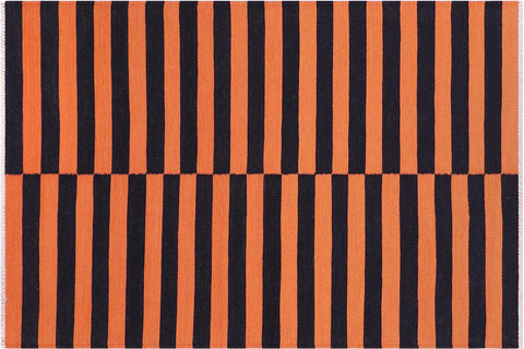 handmade Modern Kilim Rust Black Hand-Woven RECTANGLE 100% WOOL area rug 3x5