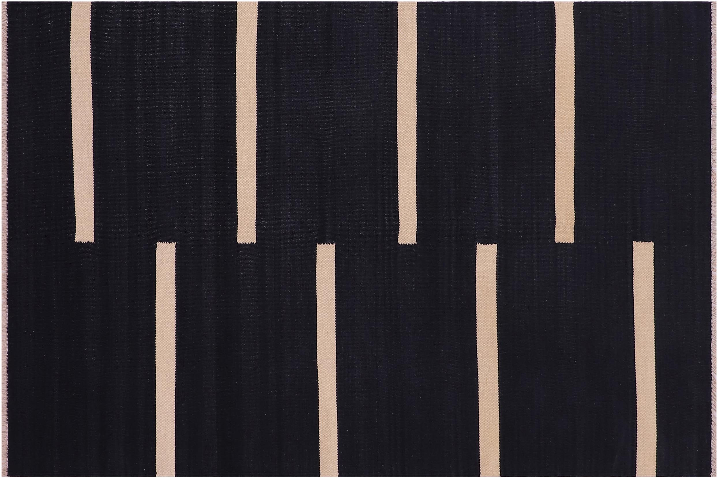 handmade Modern Kilim Black Beige Hand-Woven RECTANGLE 100% WOOL area rug 4x6