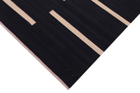handmade Modern Kilim Black Beige Hand-Woven RECTANGLE 100% WOOL area rug 4x6