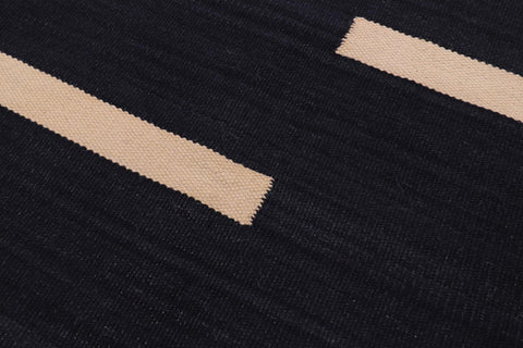 handmade Modern Kilim Black Beige Hand-Woven RECTANGLE 100% WOOL area rug 4x6