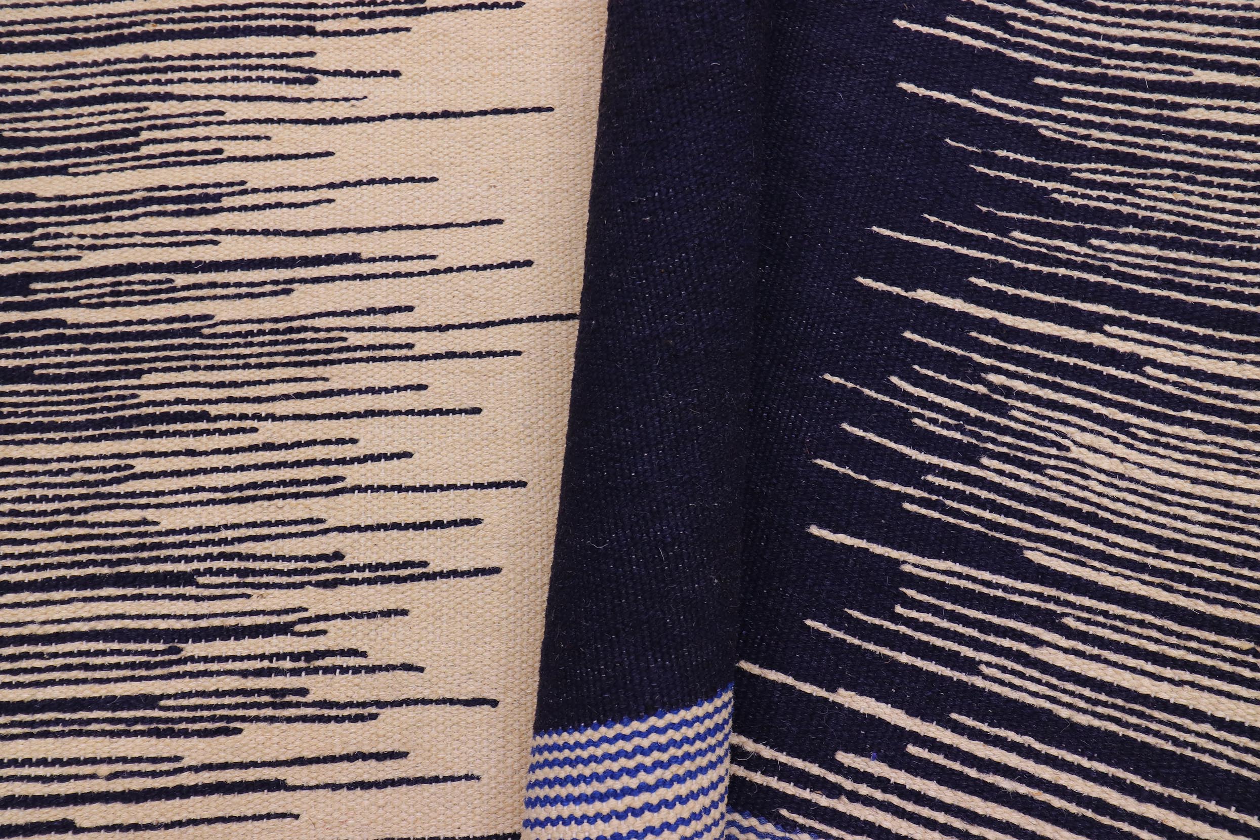 handmade Modern Kilim Beige Blue Hand-Woven RECTANGLE 100% WOOL area rug 5 x 8