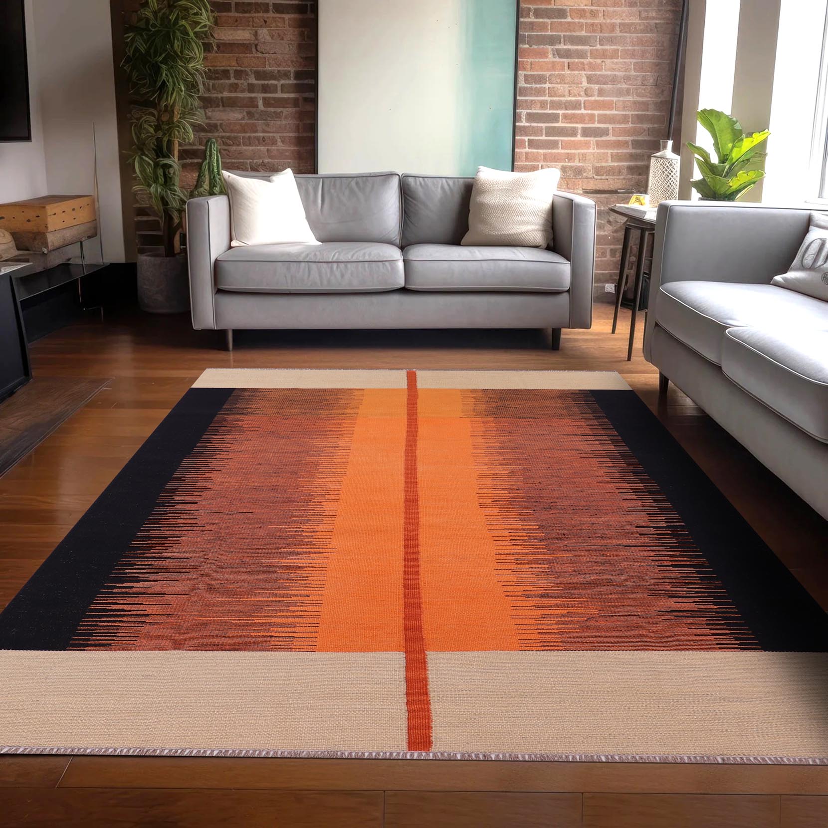 handmade Modern Kilim Rust Beige Hand-Woven RECTANGLE 100% WOOL area rug 5 x 8