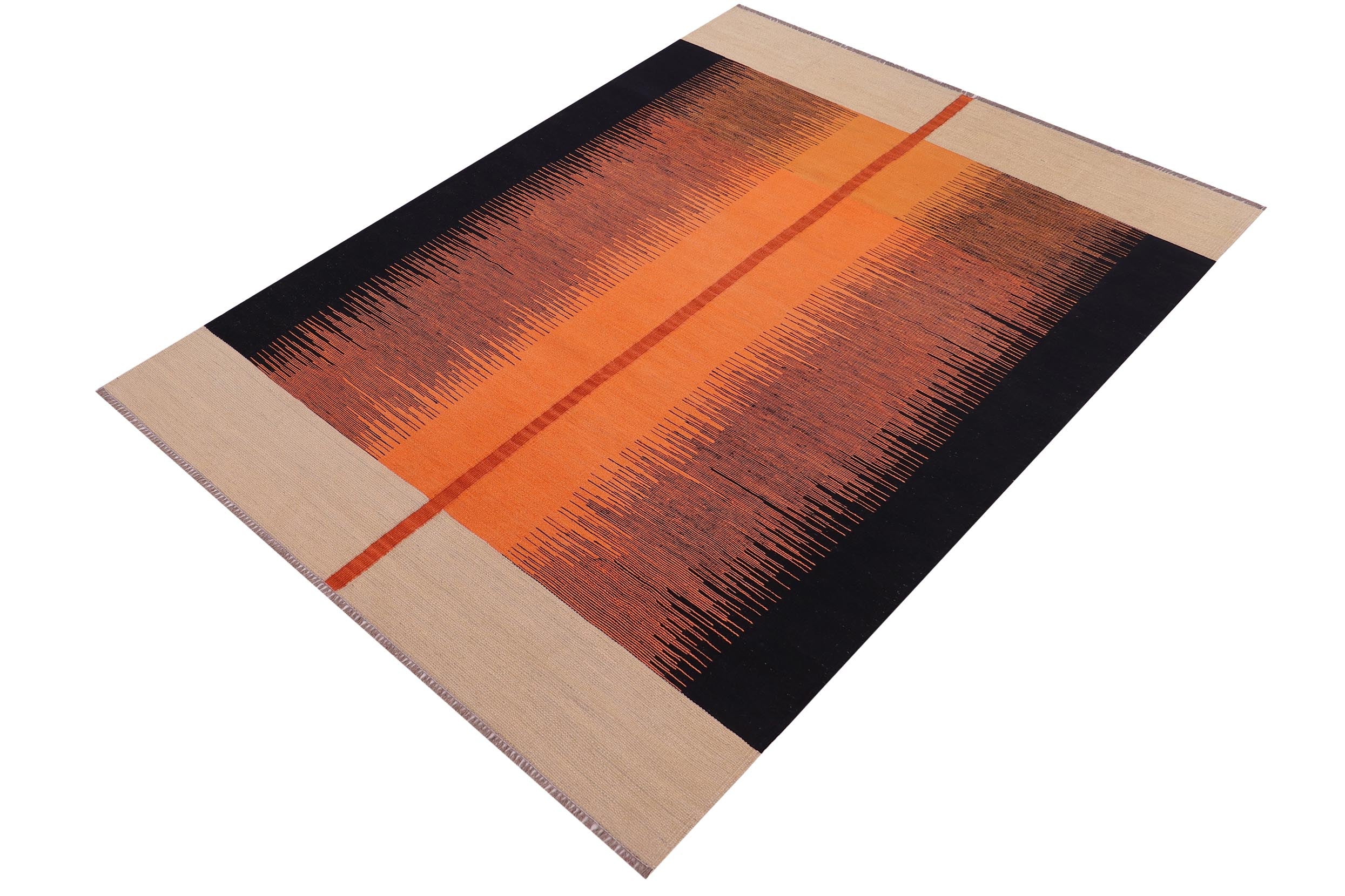 handmade Modern Kilim Rust Beige Hand-Woven RECTANGLE 100% WOOL area rug 5 x 8