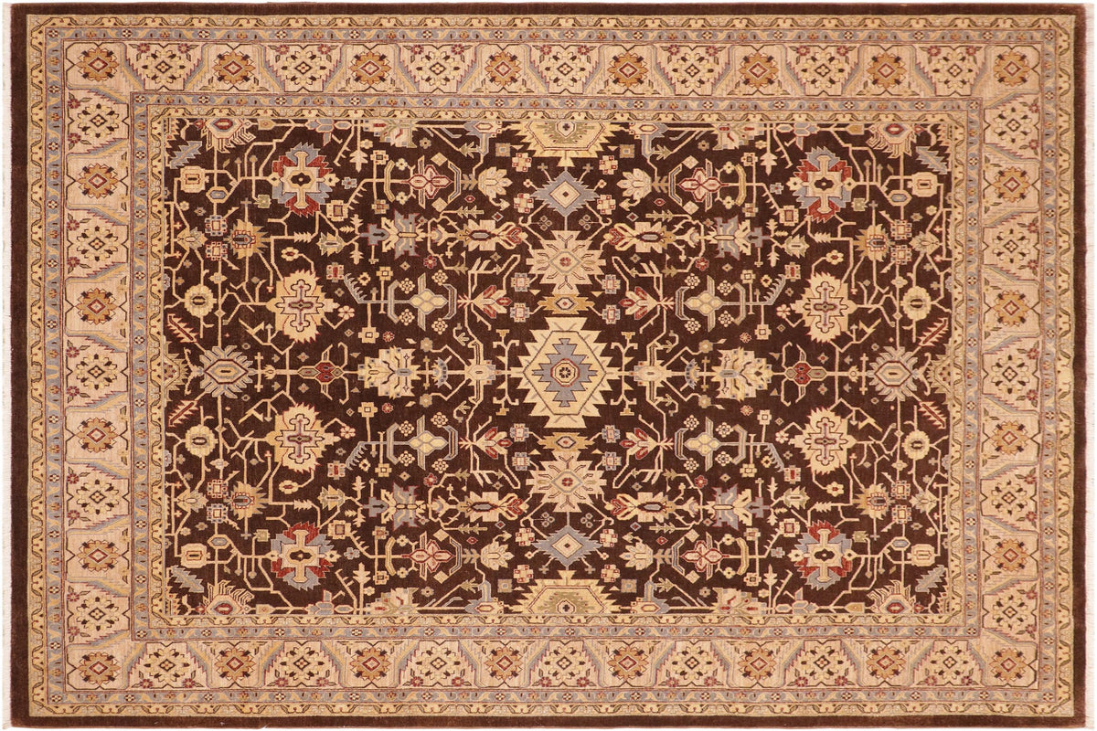 handmade Traditional Kafkaz Brown Beige Hand Knotted RECTANGLE 100% WOOL area rug 8x10