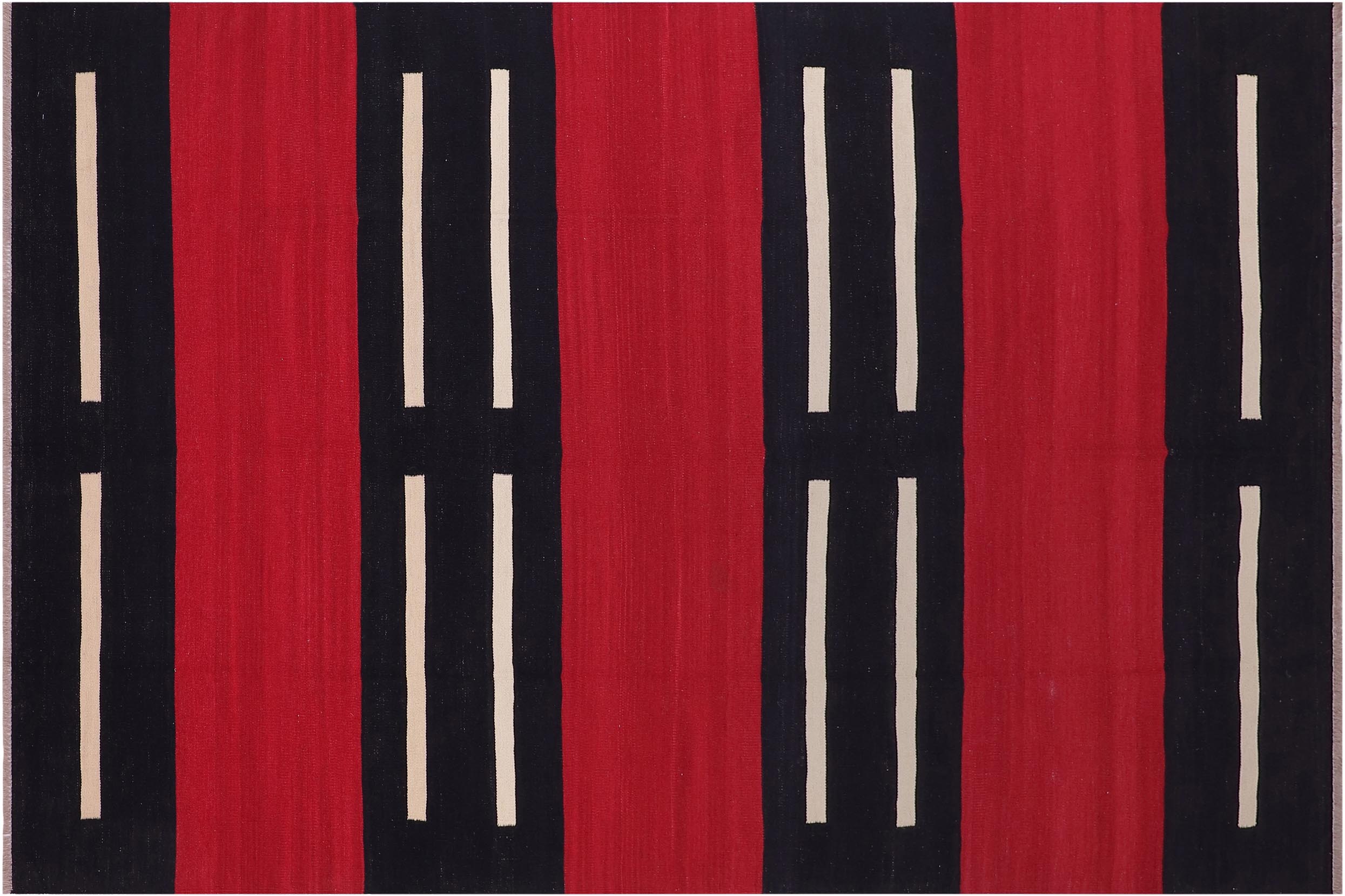 handmade Modern Kilim Red Beige Hand-Woven RECTANGLE 100% WOOL area rug 7 x 10