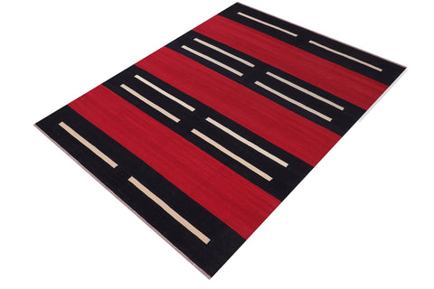 handmade Modern Kilim Red Beige Hand-Woven RECTANGLE 100% WOOL area rug 7 x 10