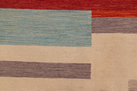handmade Modern Kilim Blue Gray Hand-Woven RECTANGLE 100% WOOL area rug 8 x 11
