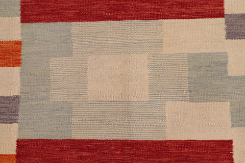handmade Modern Kilim Blue Gray Hand-Woven RECTANGLE 100% WOOL area rug 8 x 11