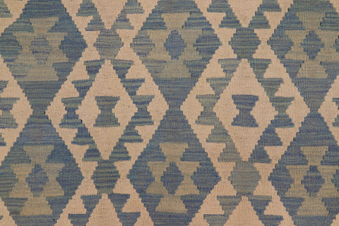 handmade Geometric Kilim Blue Beige Hand-Woven RECTANGLE 100% WOOL area rug 8x10