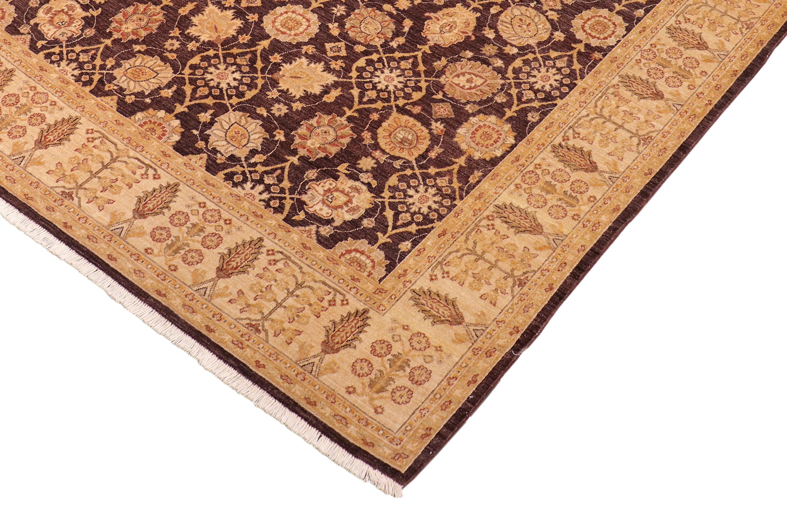 handmade Transitional Kafkaz Aubergine Beige Hand Knotted RECTANGLE 100% WOOL area rug 8' x 9'