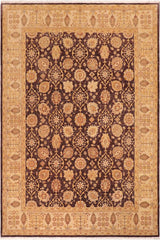handmade Transitional Kafkaz Aubergine Beige Hand Knotted RECTANGLE 100% WOOL area rug 8X9