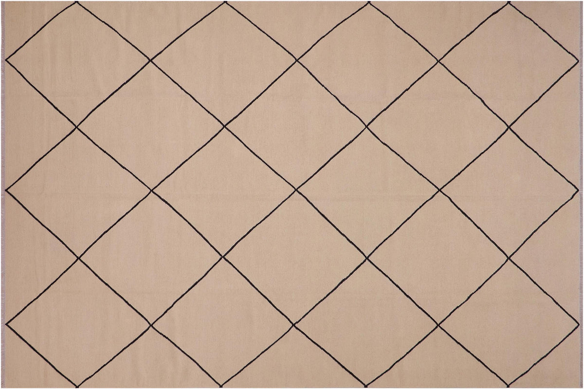 handmade Modern Kilim Beige Black Hand-Woven RECTANGLE 100% WOOL area rug 8x11
