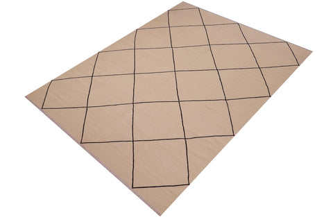 handmade Modern Kilim Beige Black Hand-Woven RECTANGLE 100% WOOL area rug 8x11