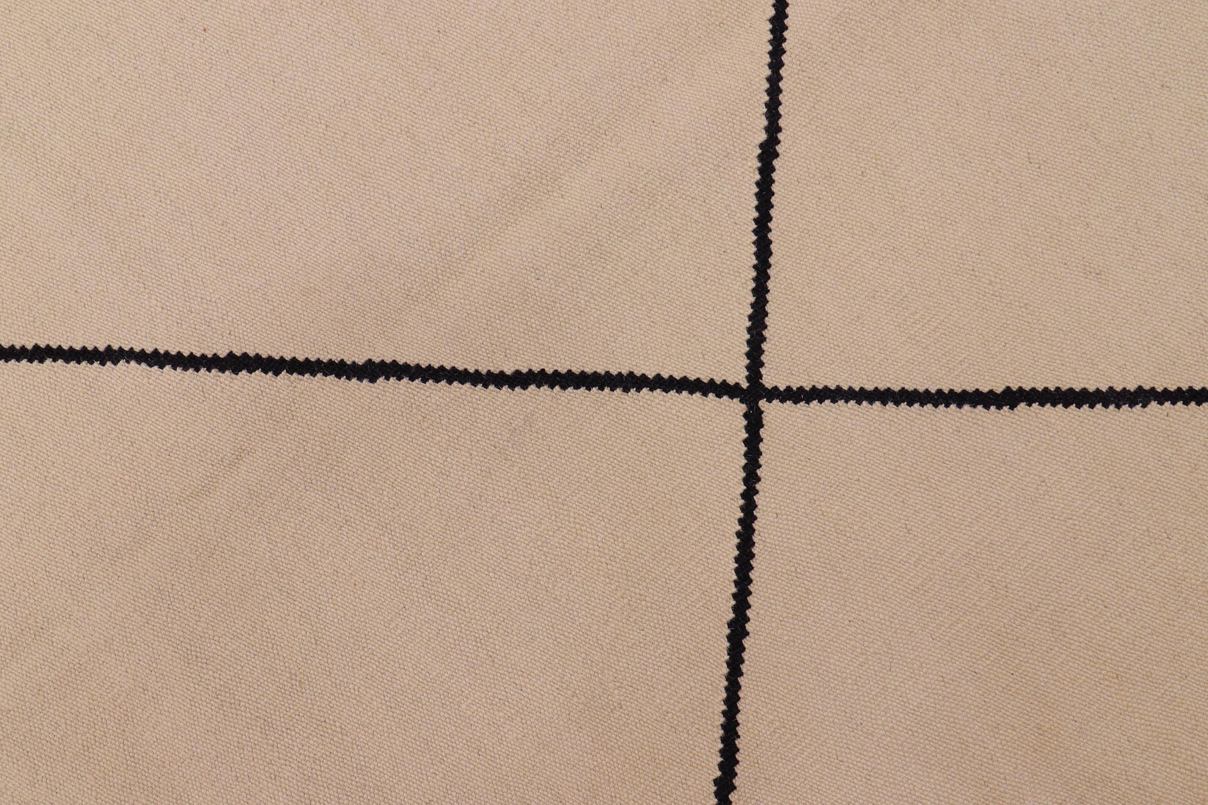 handmade Modern Kilim Beige Black Hand-Woven RECTANGLE 100% WOOL area rug 8x11