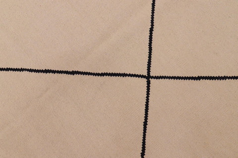 handmade Modern Kilim Beige Black Hand-Woven RECTANGLE 100% WOOL area rug 8x11
