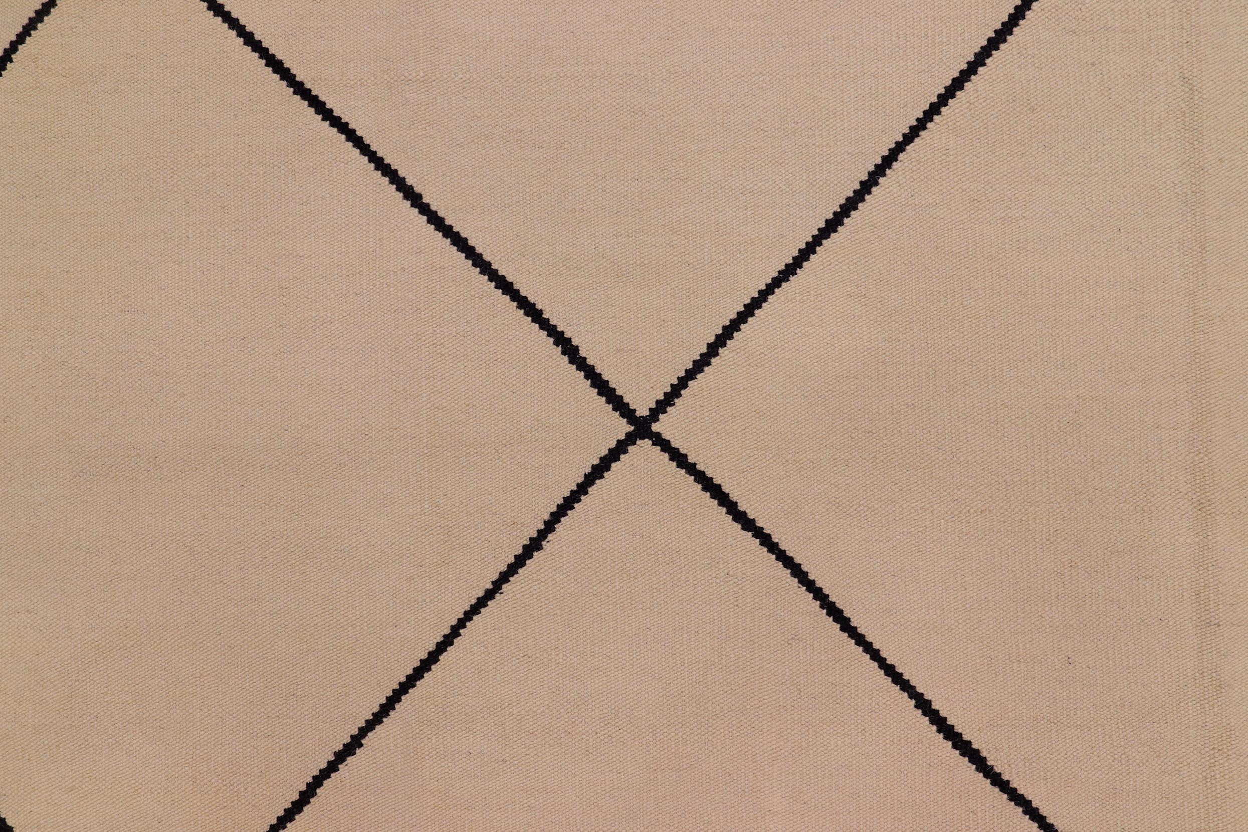 handmade Modern Kilim Beige Black Hand-Woven RECTANGLE 100% WOOL area rug 8x11