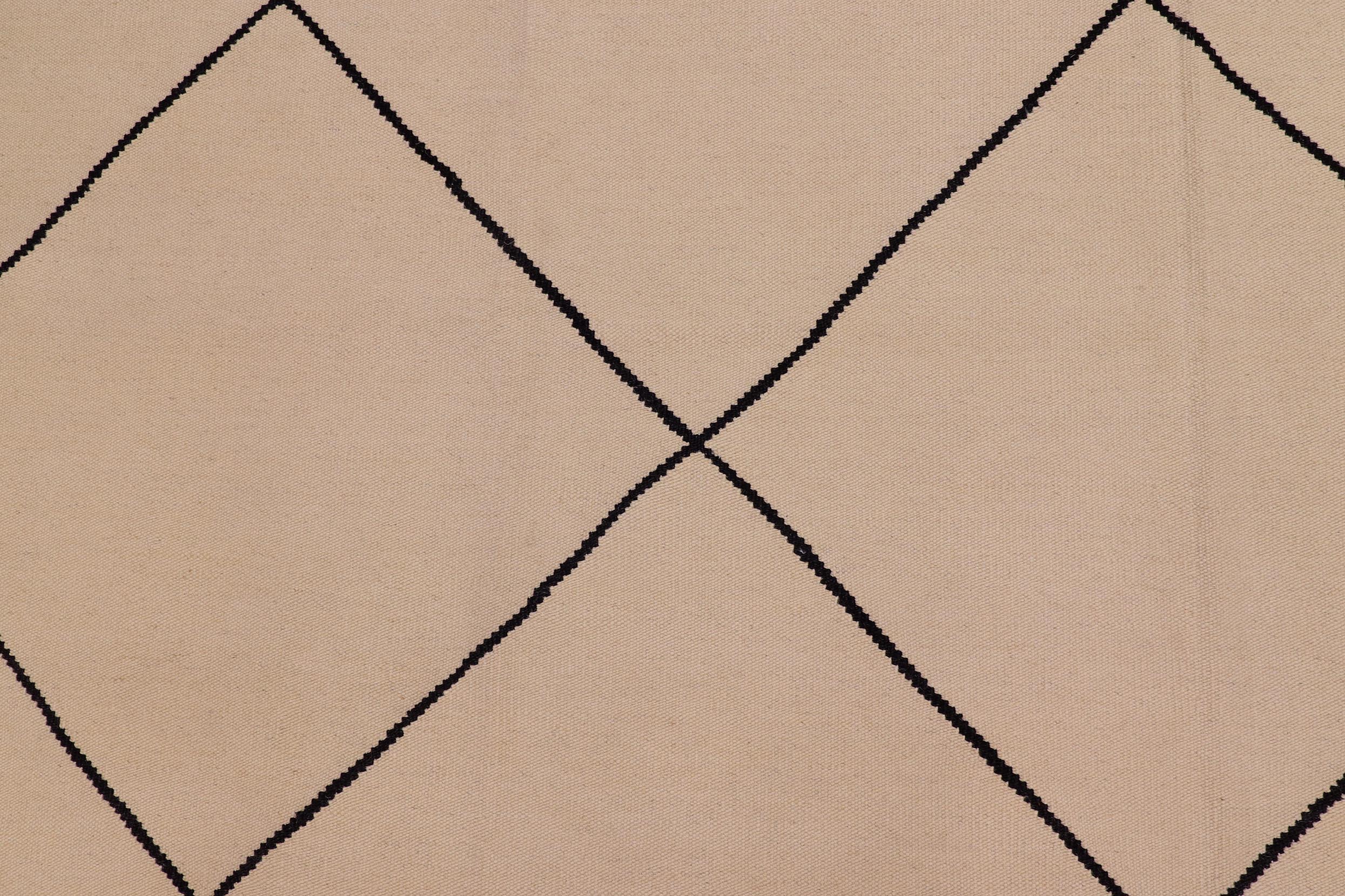handmade Modern Kilim Beige Black Hand-Woven RECTANGLE 100% WOOL area rug 8x11