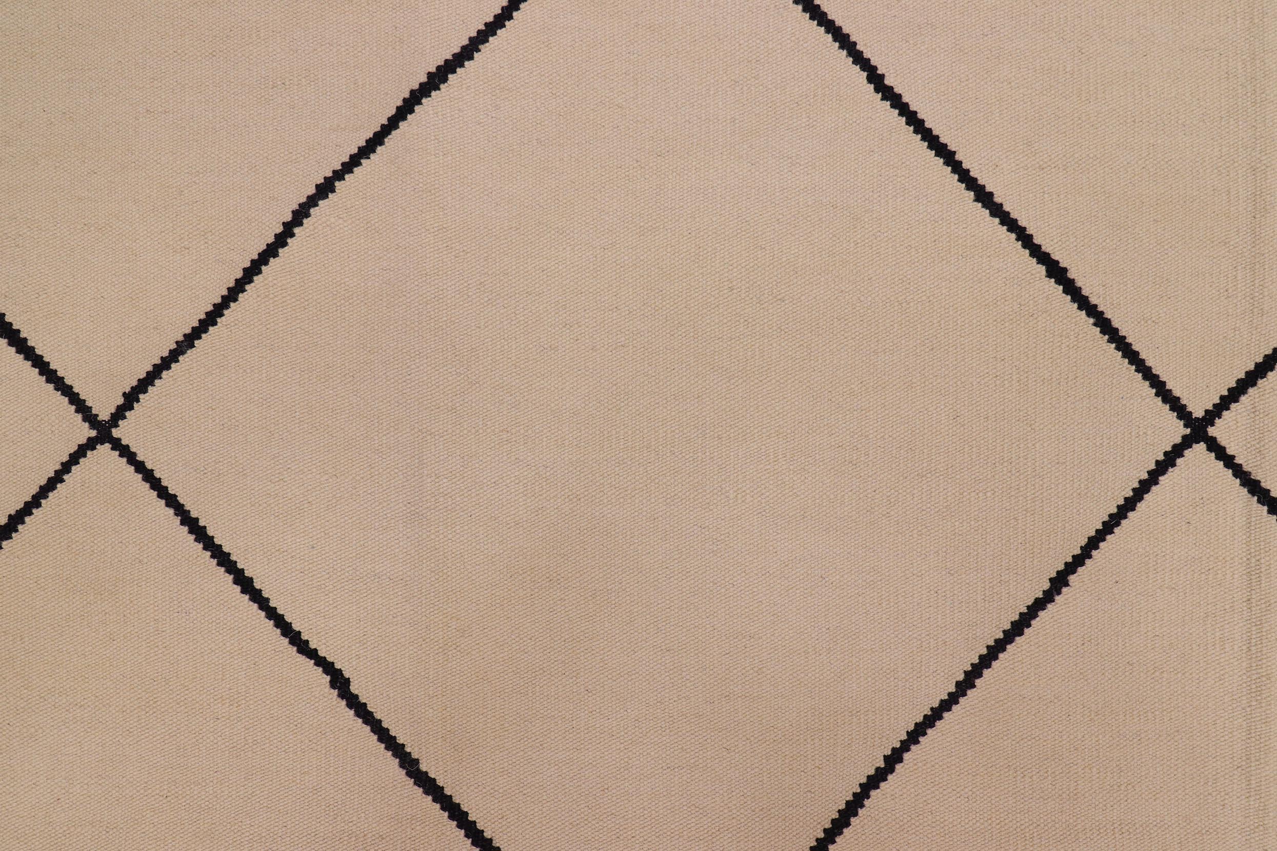 handmade Modern Kilim Beige Black Hand-Woven RECTANGLE 100% WOOL area rug 8x11