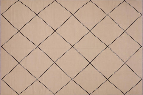handmade Modern Kilim Beige Black Hand-Woven RECTANGLE 100% WOOL area rug 8x11