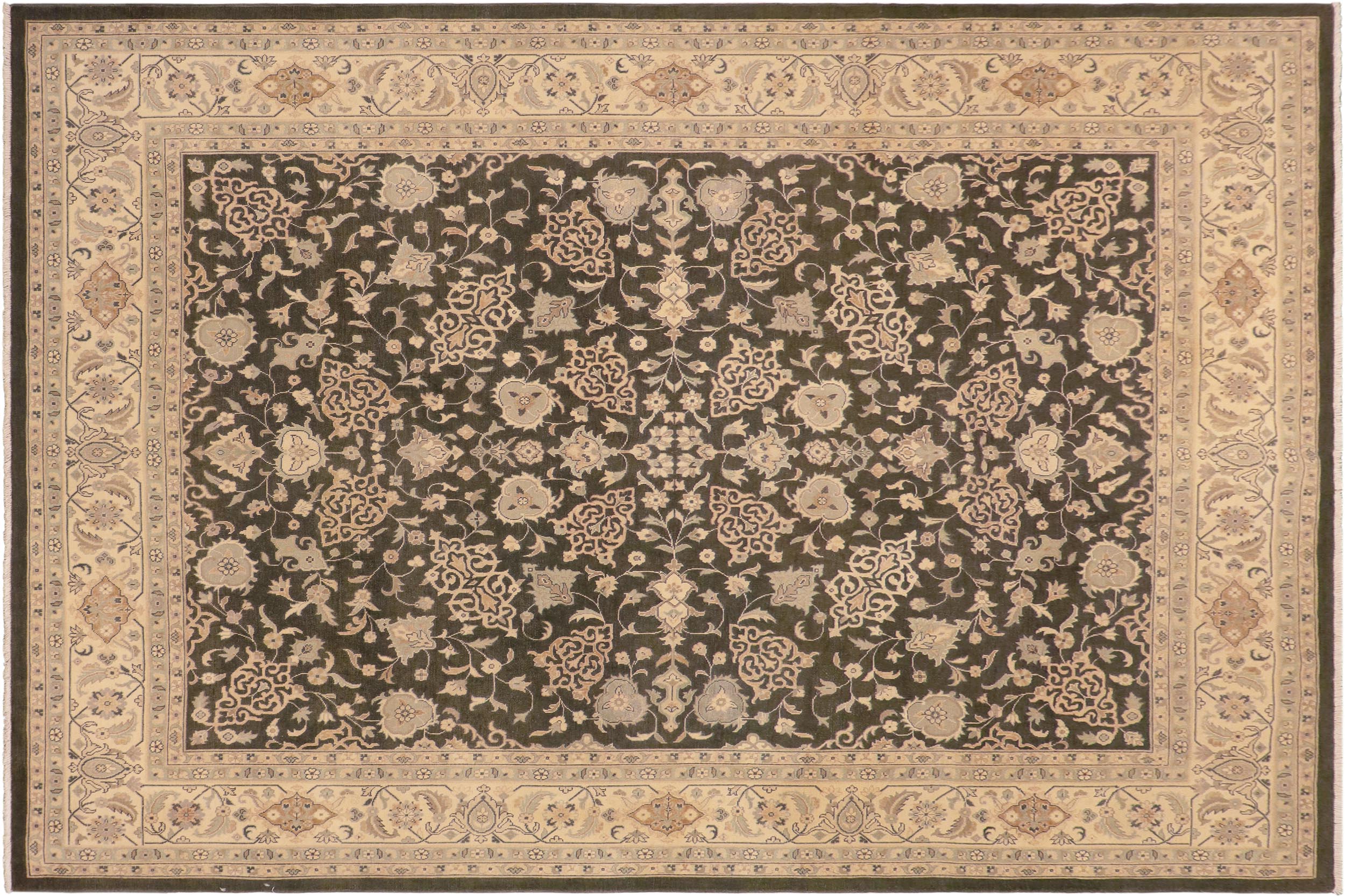 handmade Traditional Kafkaz Green Ivory Hand Knotted RECTANGLE 100% WOOL area rug 8x10