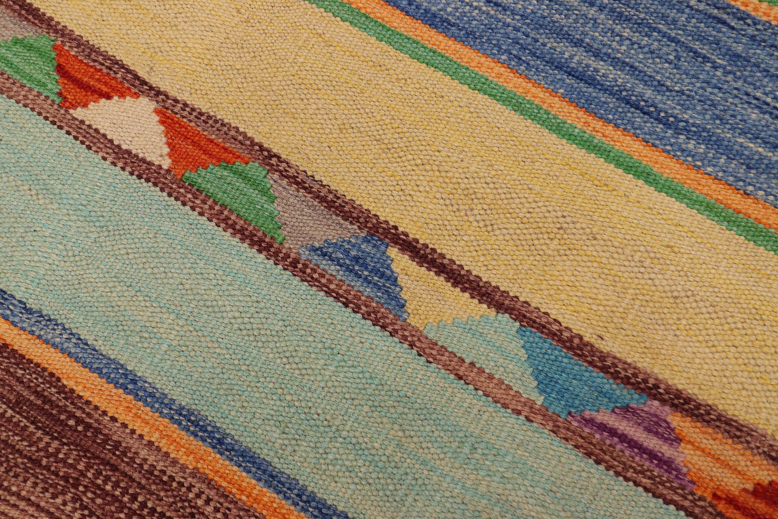 handmade Geometric Kilim Rust Blue Hand-Woven RUNNER 100% WOOL area rug 3x10