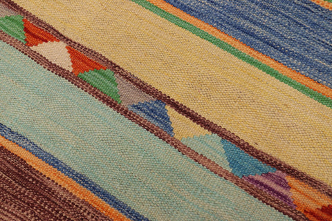 handmade Geometric Kilim Rust Blue Hand-Woven RUNNER 100% WOOL area rug 3x10