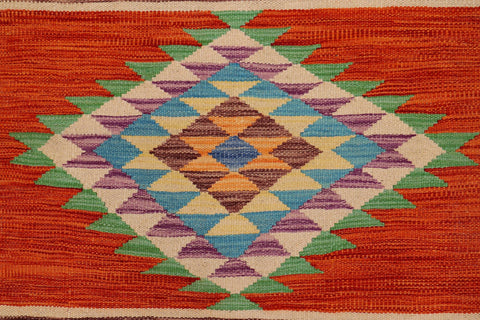 handmade Geometric Kilim Rust Blue Hand-Woven RUNNER 100% WOOL area rug 3x10