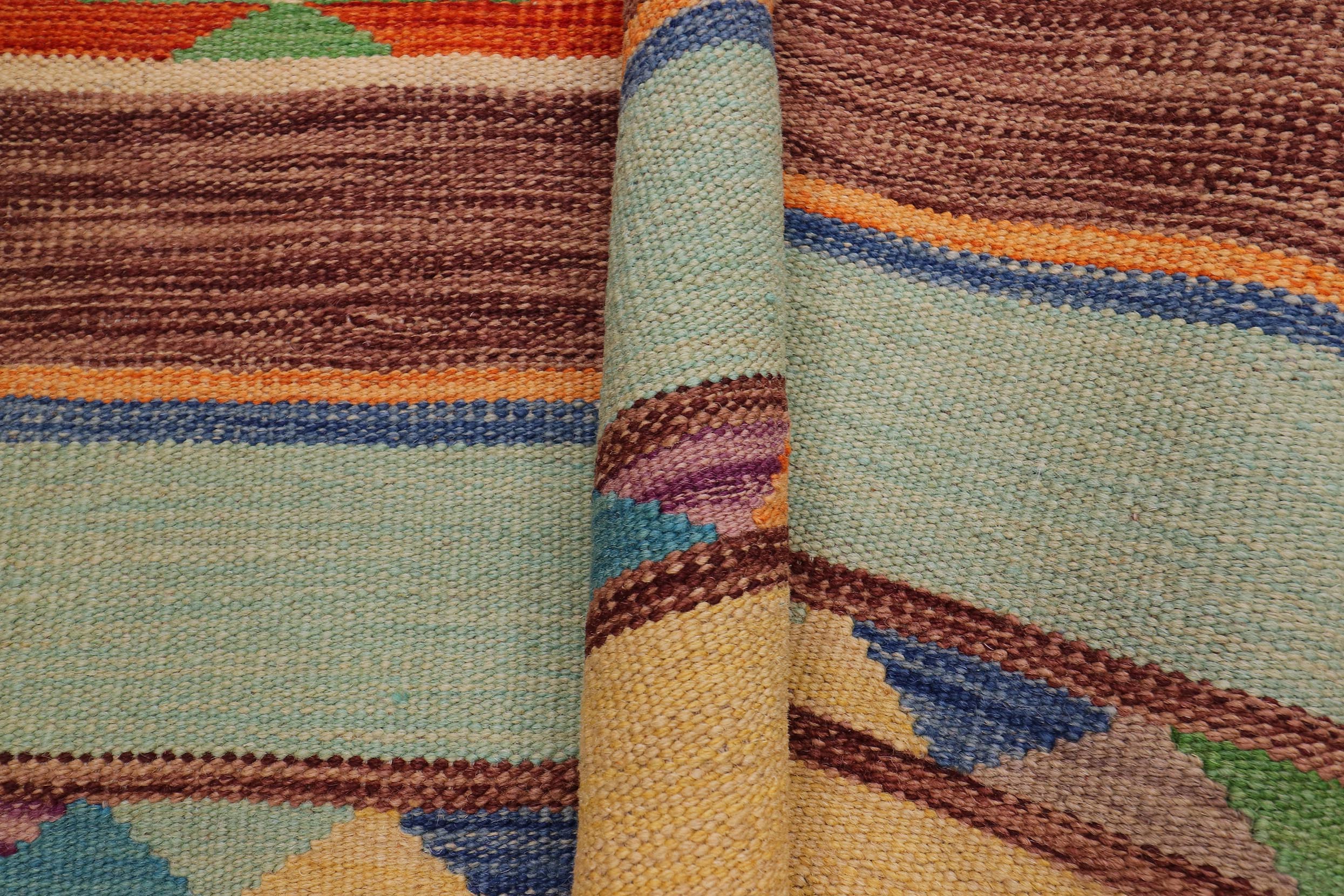 handmade Geometric Kilim Rust Blue Hand-Woven RUNNER 100% WOOL area rug 3x10