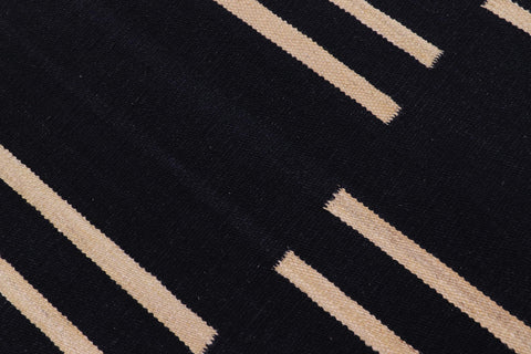 handmade Modern Kilim Black Beige Hand-Woven RUNNER 100% WOOL area rug 3 x 10