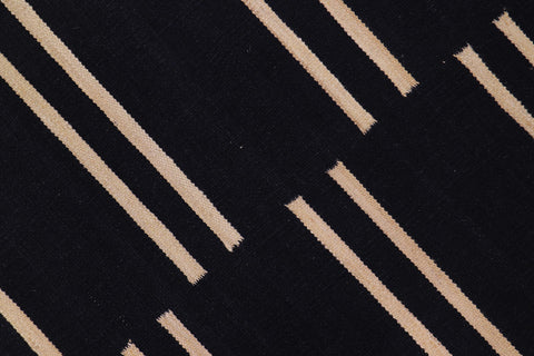 handmade Modern Kilim Black Beige Hand-Woven RUNNER 100% WOOL area rug 3 x 10
