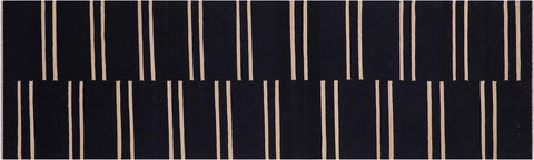 handmade Modern Kilim Black Beige Hand-Woven RUNNER 100% WOOL area rug 3 x 10