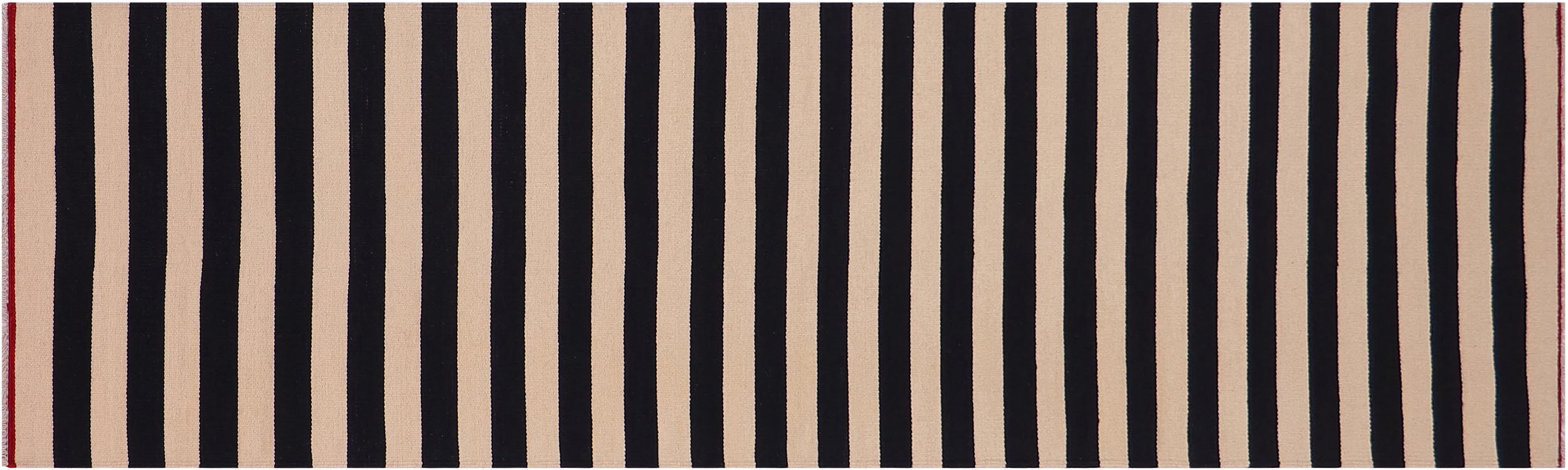 handmade Modern Kilim Beige Black Hand-Woven RUNNER 100% WOOL area rug 3 x 10