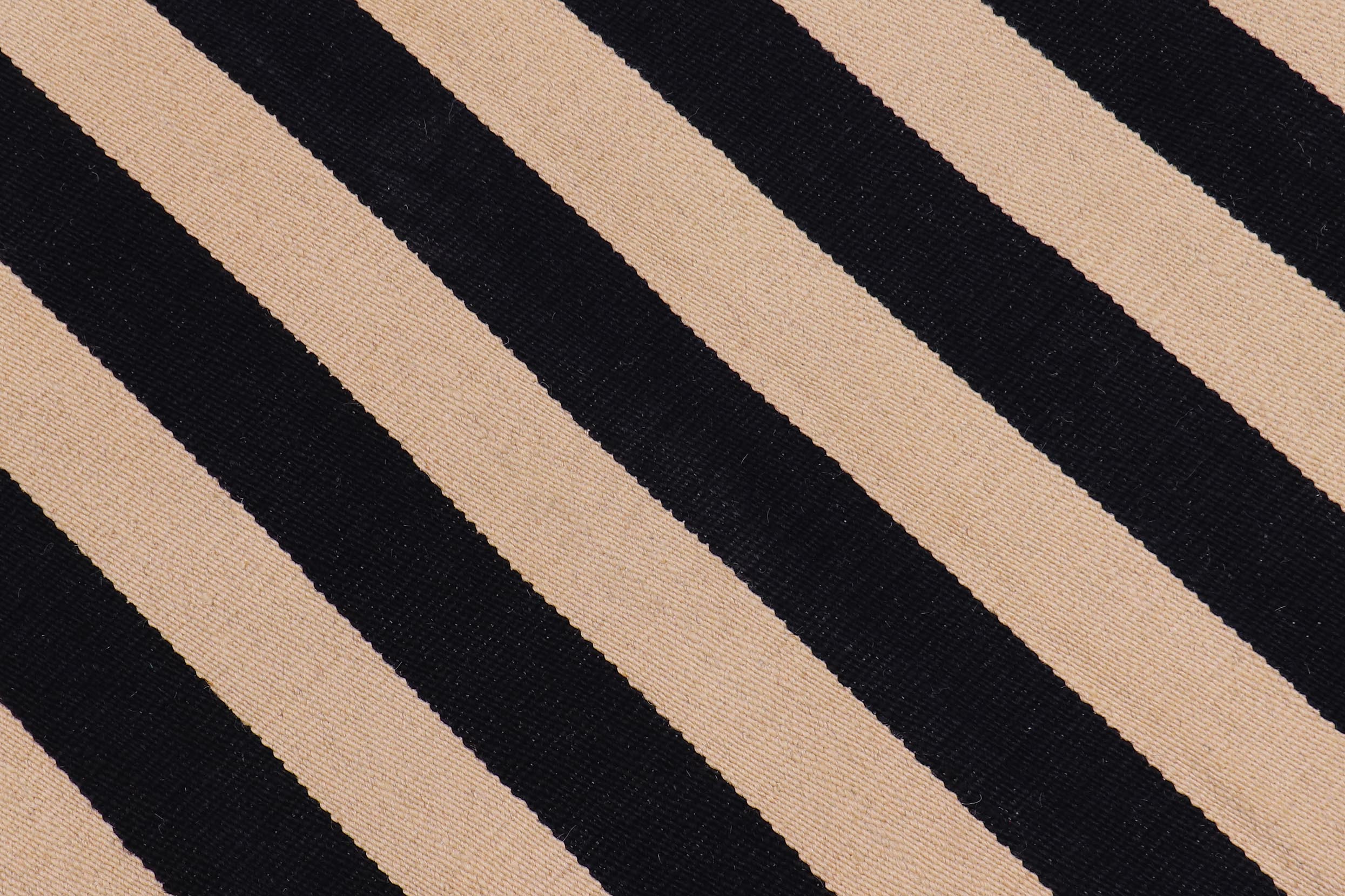 handmade Modern Kilim Beige Black Hand-Woven RUNNER 100% WOOL area rug 3 x 10