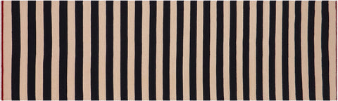 handmade Modern Kilim Beige Black Hand-Woven RUNNER 100% WOOL area rug 3 x 10
