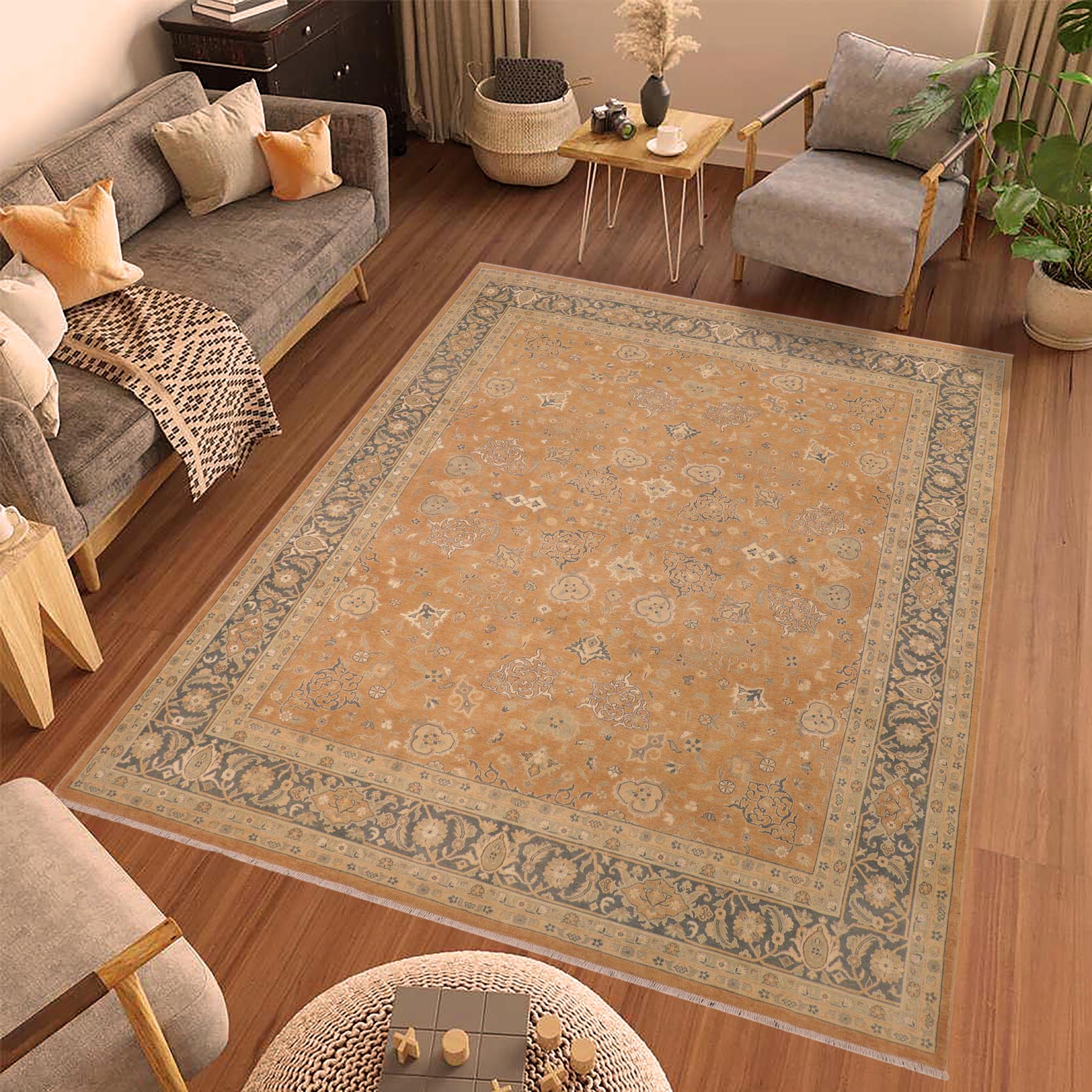 handmade Traditional Kafkaz Lt. Brown Green Hand Knotted RECTANGLE 100% WOOL area rug 8x10