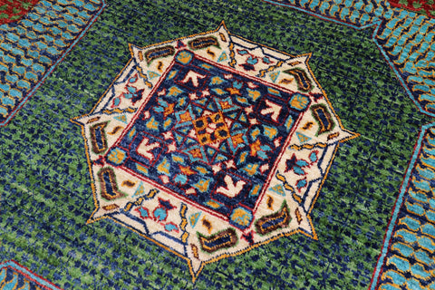 handmade Medallion, Geometric Mamluk Blue Rust Hand Knotted RECTANGLE 100% WOOL area rug 9x13