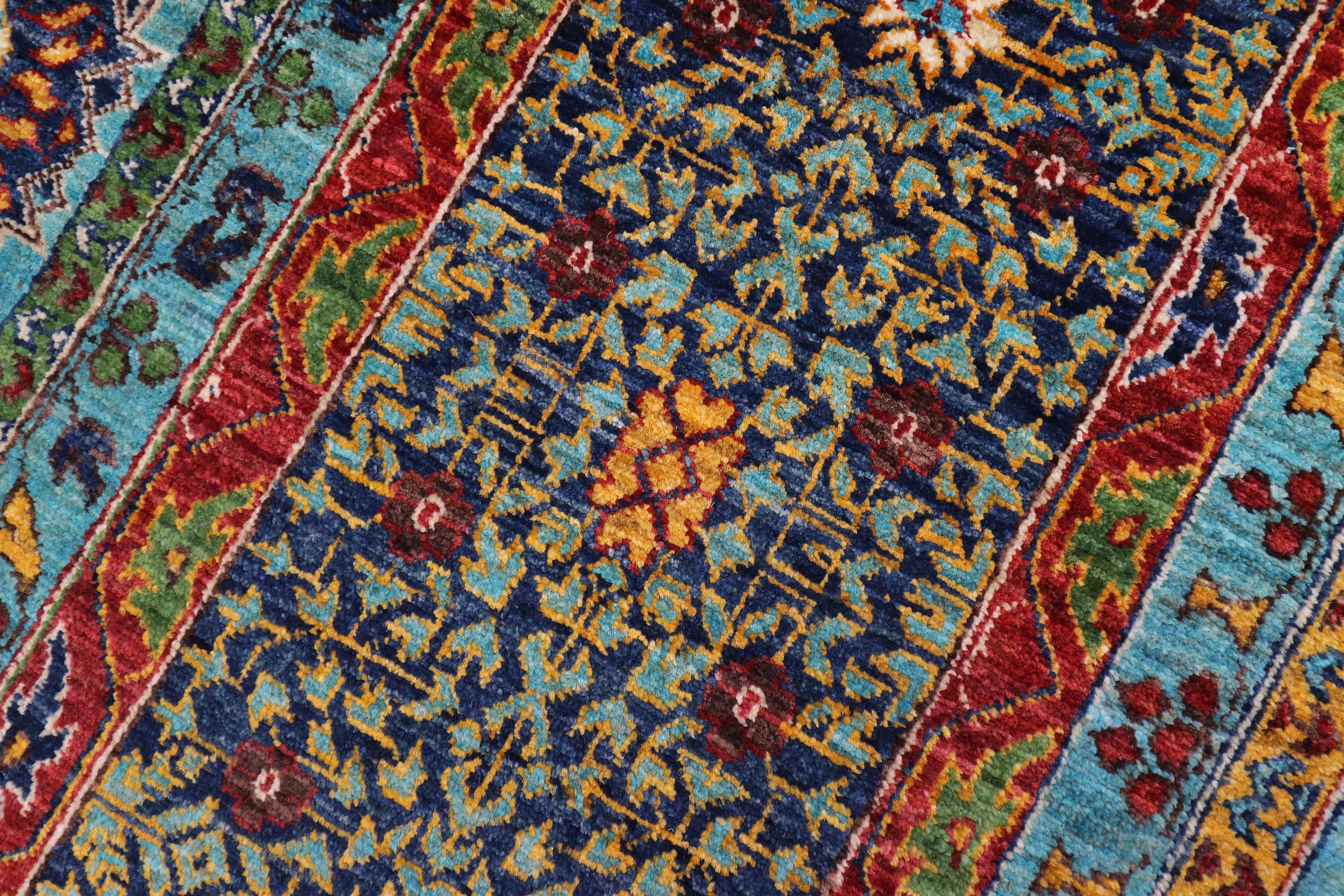 handmade Medallion, Geometric Mamluk Blue Rust Hand Knotted RECTANGLE 100% WOOL area rug 9x13