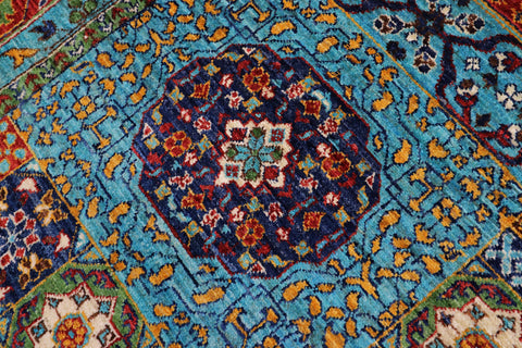 handmade Medallion, Geometric Mamluk Blue Rust Hand Knotted RECTANGLE 100% WOOL area rug 9x13