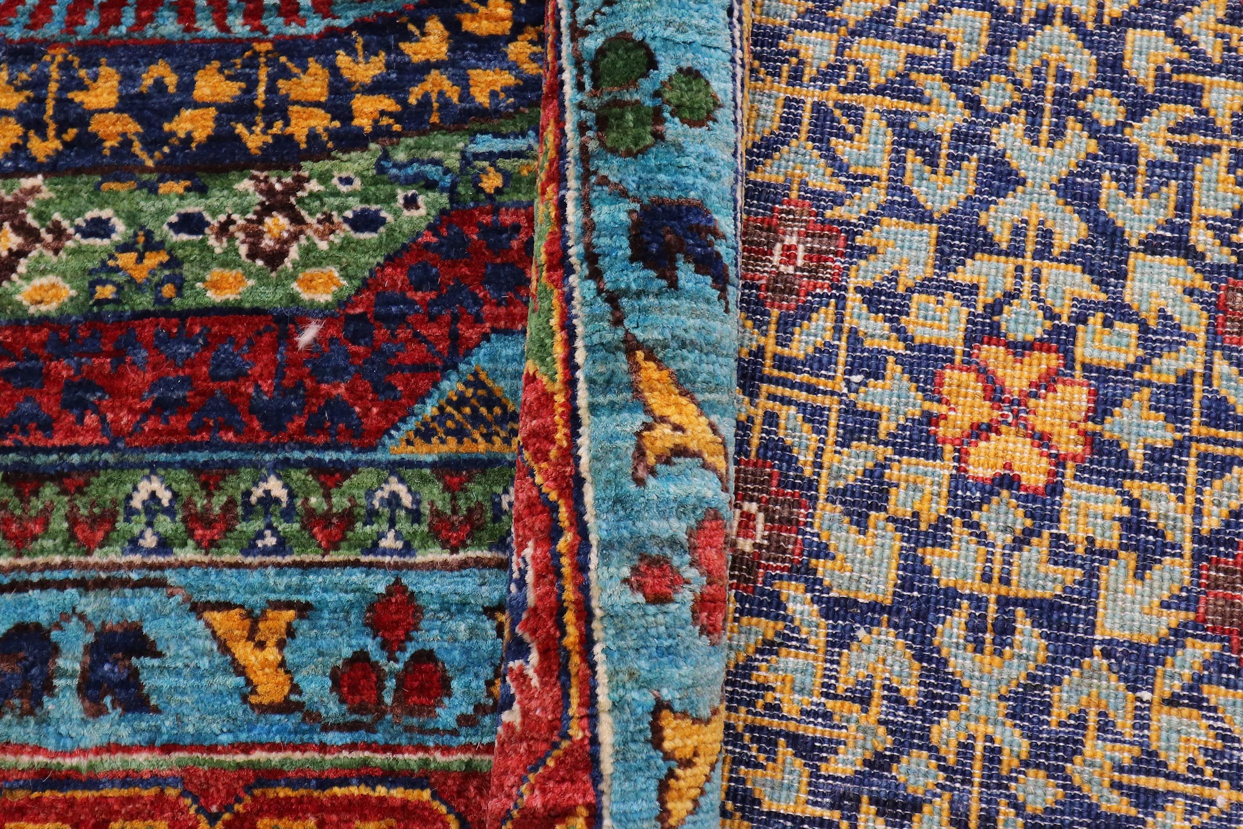 handmade Medallion, Geometric Mamluk Blue Rust Hand Knotted RECTANGLE 100% WOOL area rug 9x13