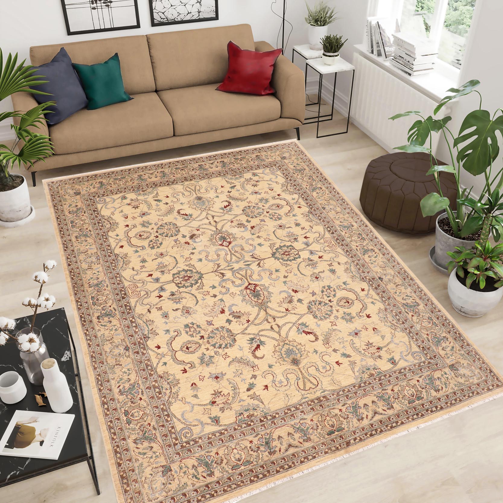 handmade Traditional Kafkaz Ivory Ivory Hand Knotted RECTANGLE 100% WOOL area rug 8x10