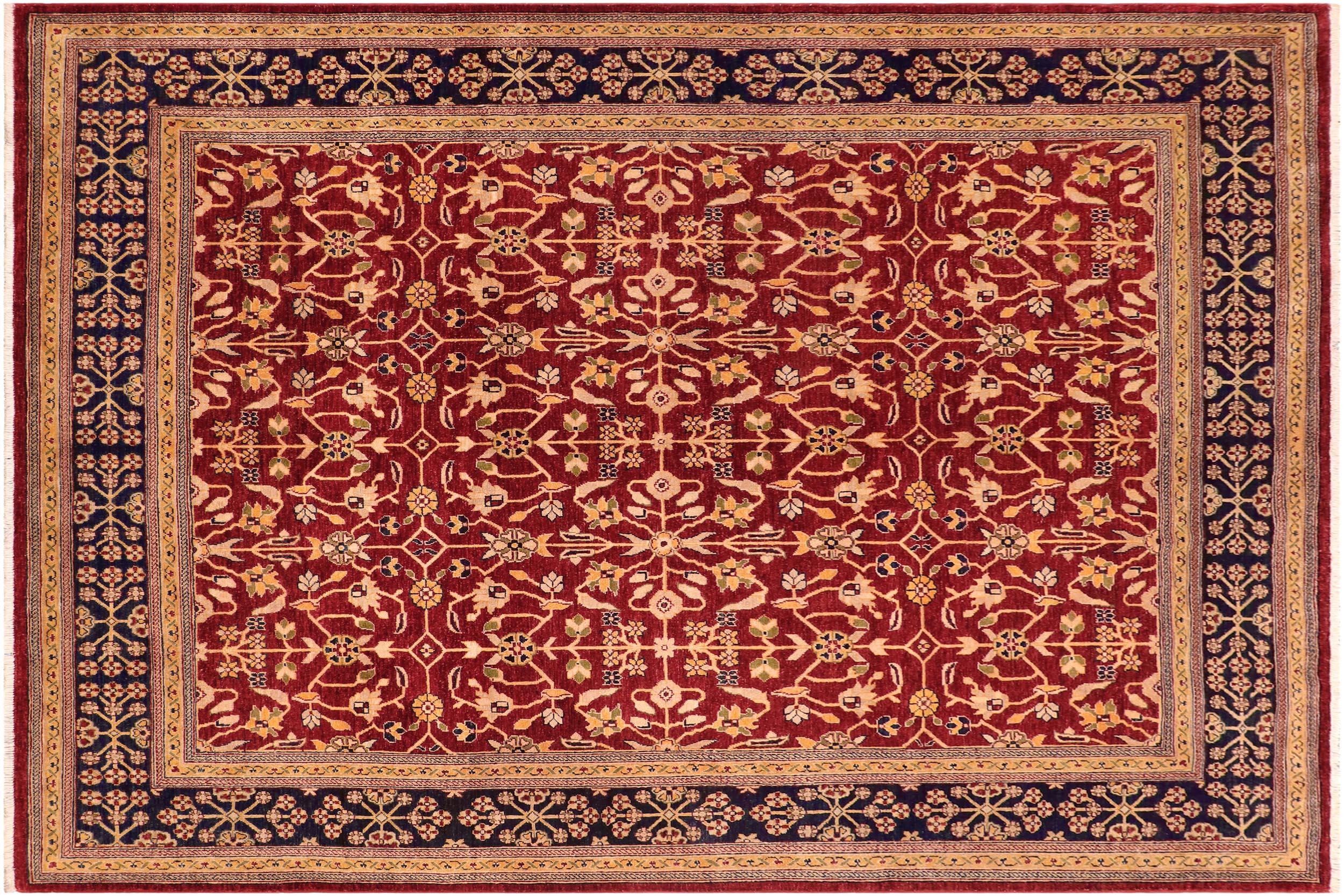 handmade Transitional Kafkaz Red Blue Hand Knotted RECTANGLE 100% WOOL area rug 8' x 10'