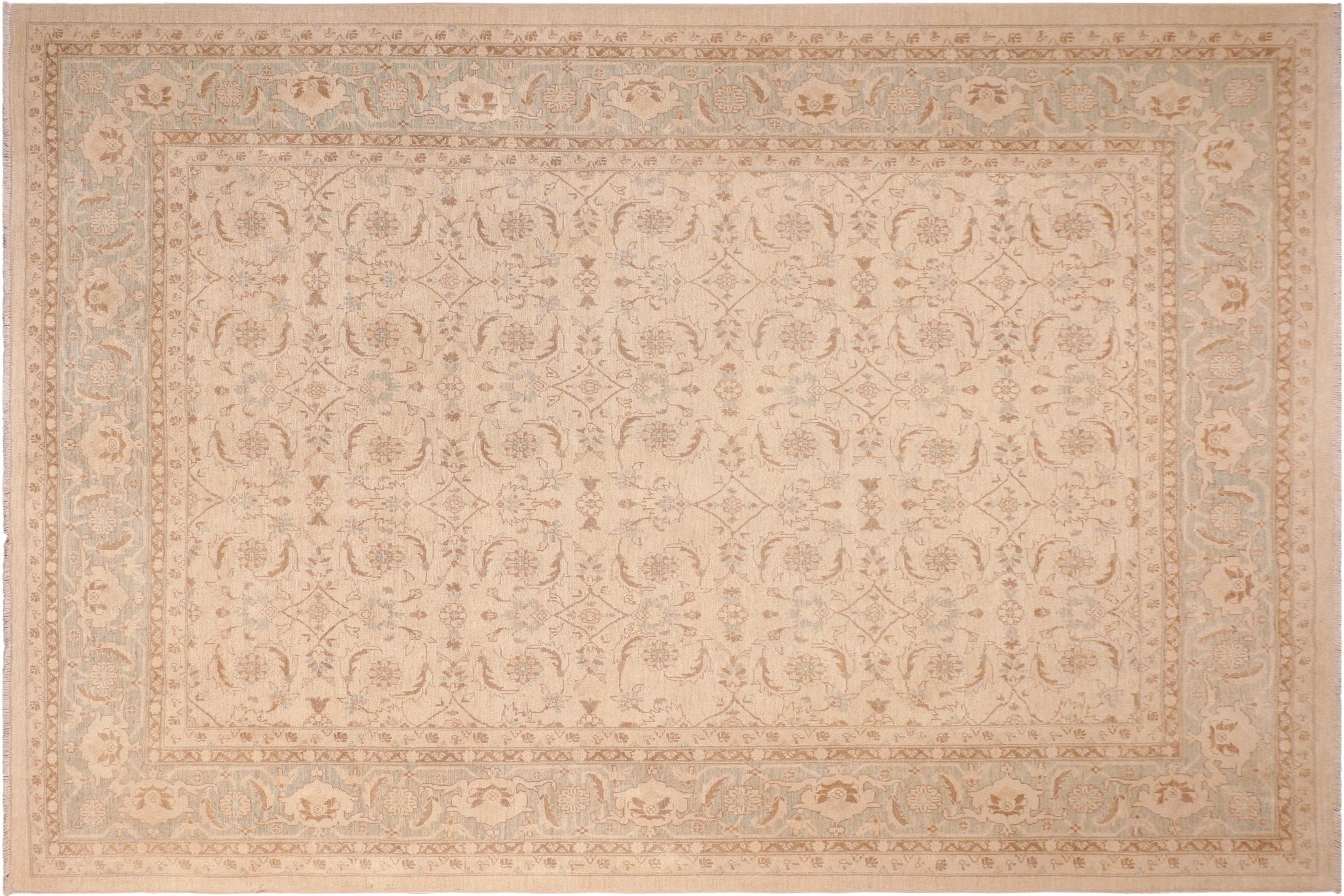 handmade Transitional Kafkaz Beige Green Hand Knotted RECTANGLE 100% WOOL area rug 8' x 10'