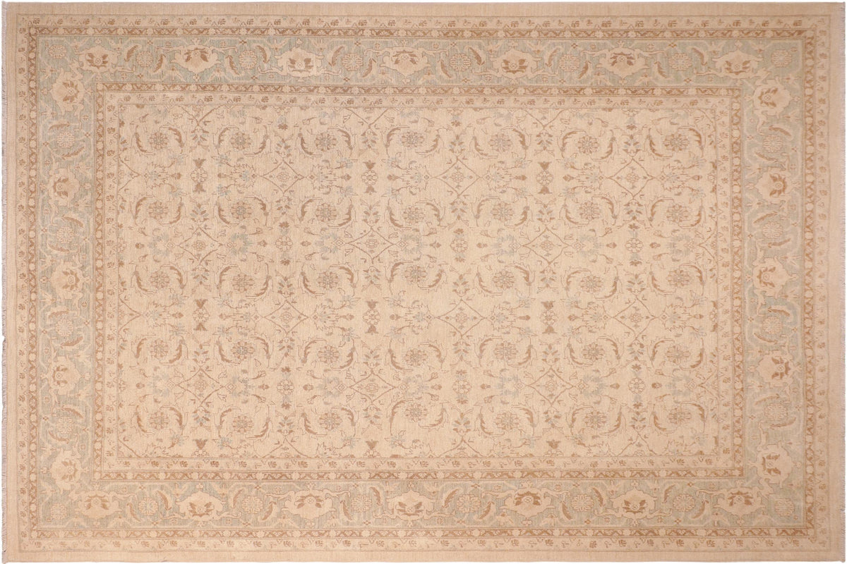 handmade Transitional Kafkaz Beige Green Hand Knotted RECTANGLE 100% WOOL area rug 8' x 10'