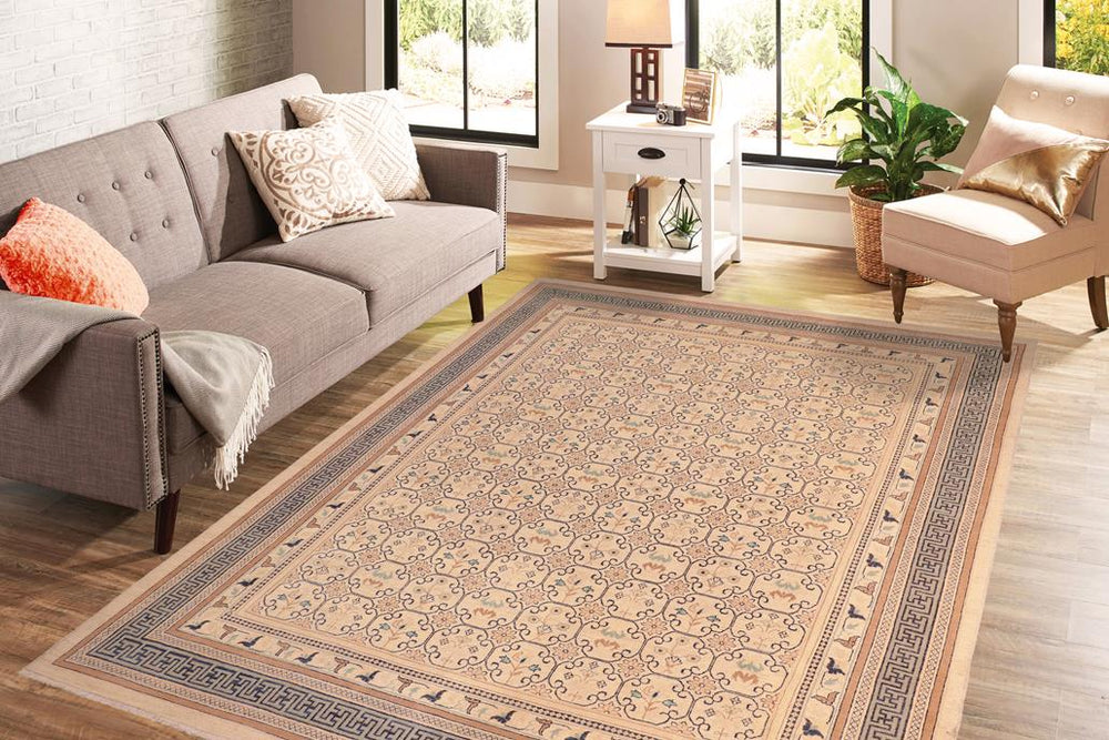 handmade Transitional Kafkaz Beige Lt. Green Hand Knotted RECTANGLE 100% WOOL area rug 8 x 10