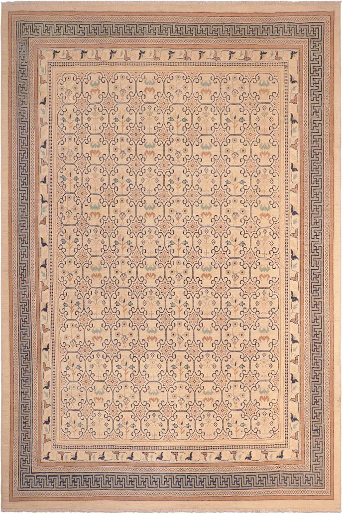 handmade Transitional Kafkaz Beige Lt. Green Hand Knotted RECTANGLE 100% WOOL area rug 8 x 10