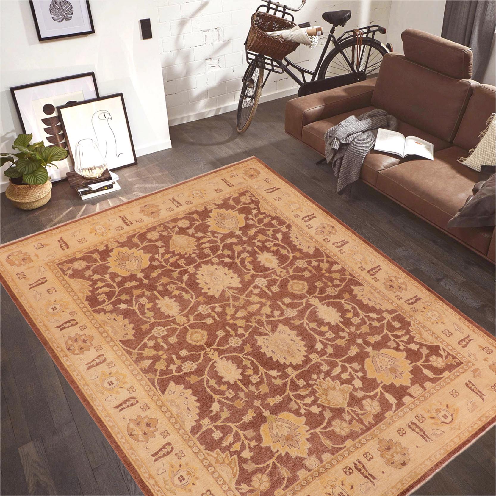 handmade Traditional Antique Brown Tan Hand Knotted RECTANGLE 100% WOOL area rug 8x10